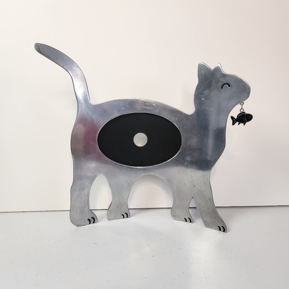 Cat Fish Photo Frame Large Silver Metal Freestanding Curved 11” Decor 4x6 Cats - Picture 9 of 9